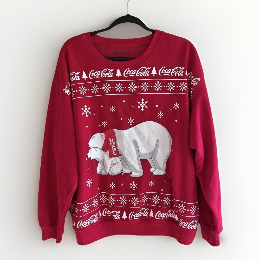 Coca-Cola Polar Bear light-up sweatshirt snowflake ugly Christmas XXL(19)